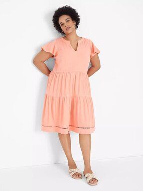Lane Bryant Tiered Flutter Sleeve Coral Pink Midi Dress | Size 26/28